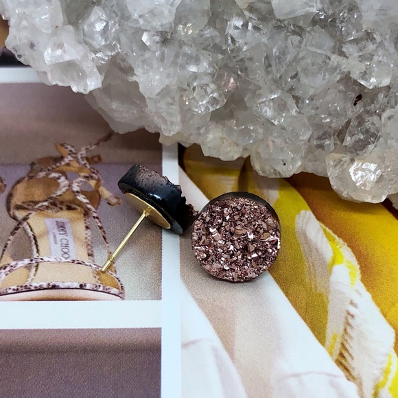Rose Gold Druzy Stud Earrings - Picture 2 of 4